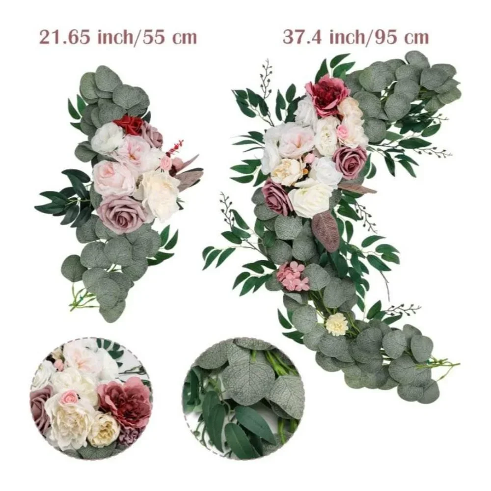 2 Piece | Dusty Rose Pink Shades Arch Flowers Swag Floral Roses Hydrangeas